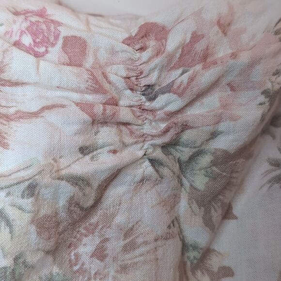 Linen square neck puff sleeve cropped blouse floral size M - Picture 3 of 14